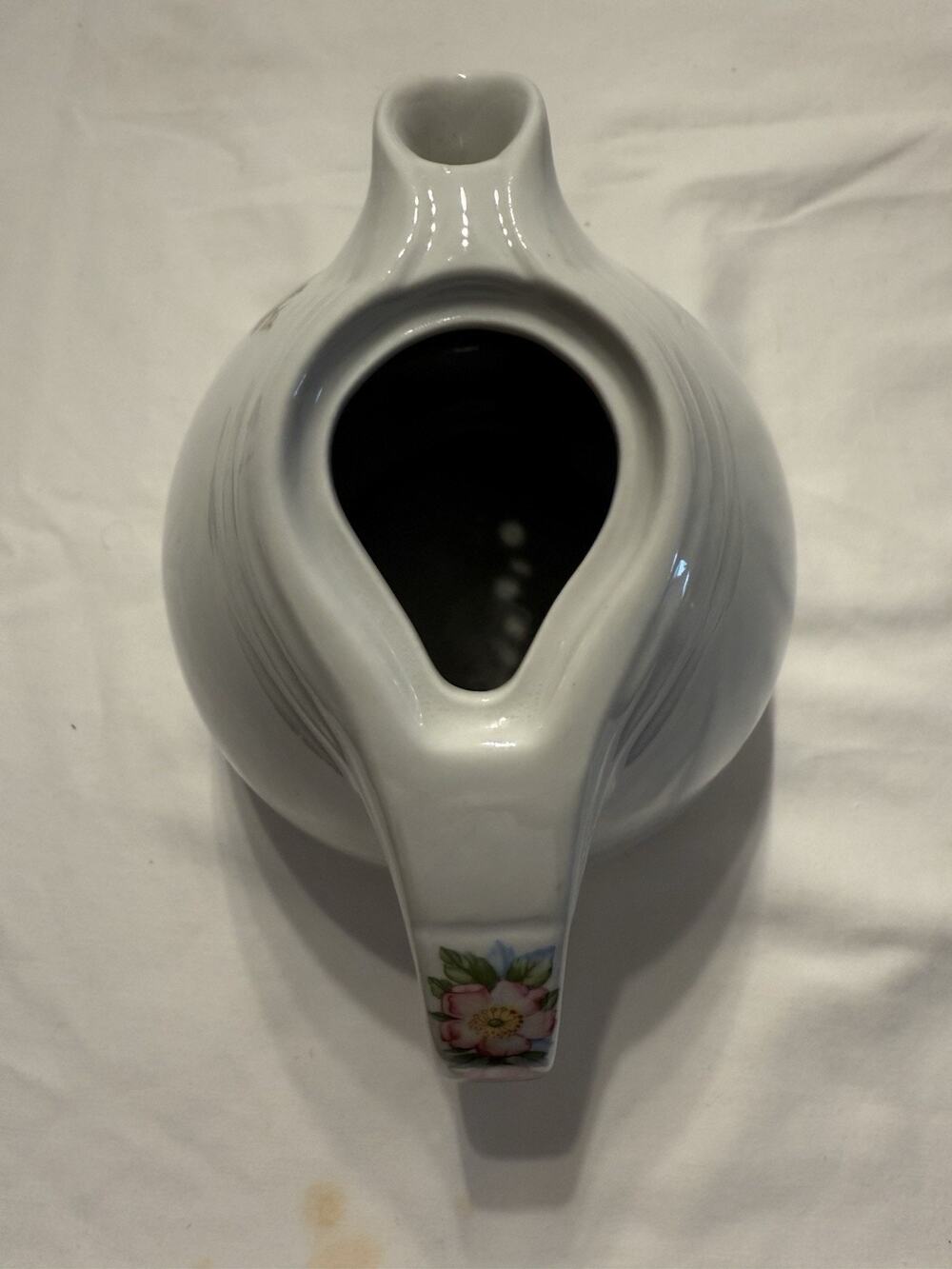 Hall Rose White Ceramic Floral Teapot 658 Glossy Pottery USA without lid. 5”x 5”
